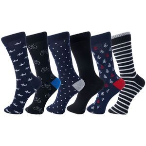 Alpine Swiss 6 Pack Mens Cotton Dress Socks Mid Calf Argyle Pattern Solids Set